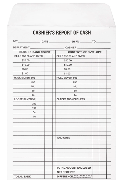 6 x 9 White Cashier's Envelope-Case of 500